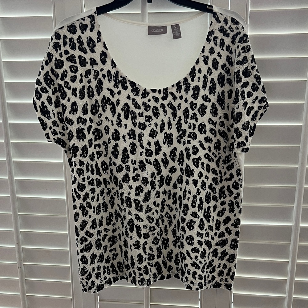 Chico's Monochrome Animal Print Short Sleeve Tee